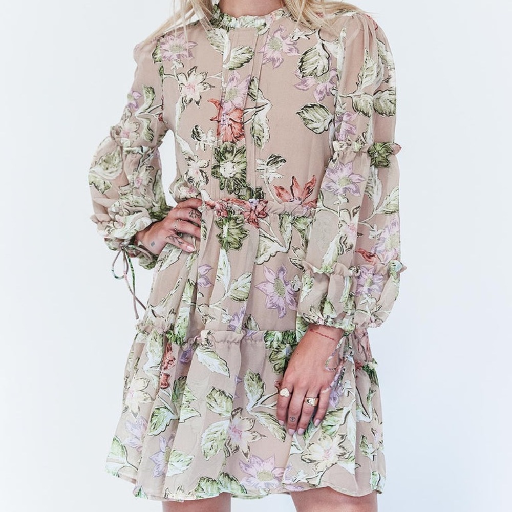 Princess Polly Eden Bloom Cream Blush Mini Dress